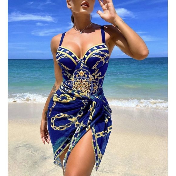 . Other - Push Up One Piece Chain Print Swimsuit With Beach Skirt